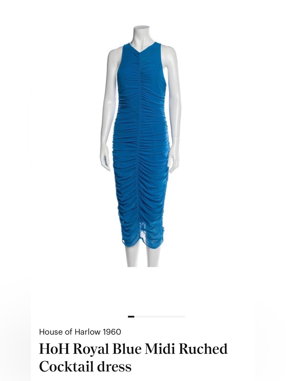 NWT House of Harlow 1960 Royal Blue Ruched Sleeveless Midi Dress L - Picture 6 of 14